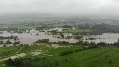 Disaster. Cataclysm. Catastrophe.Fast flowing raging river. Stock Footage 133451236