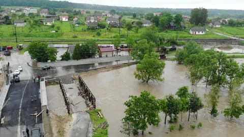 Disaster. Cataclysm. Catastrophe.Fast flowing raging river.After strong rain Stock Footage 133451437