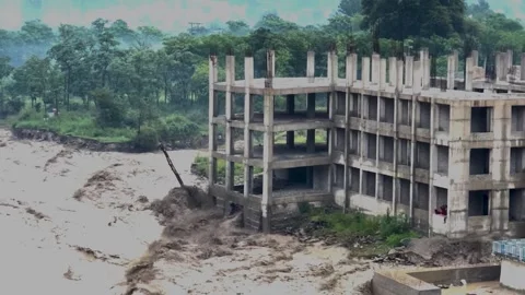 Disaster cloud burst in Himalayas heavy rainfall (Flood Disaster) Stock Footage 281310812