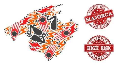 Disaster Collage of Mosaic Map of Majorca and Distress Seals 스톡 일러스트