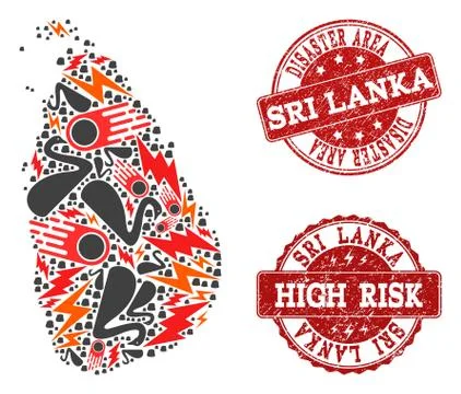 Disaster Collage of Mosaic Map of Sri Lanka and Textured Seals Stock-Illustration