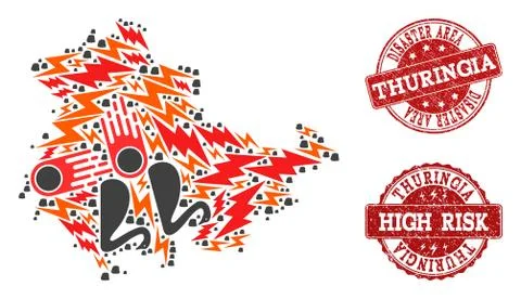 Disaster Collage of Mosaic Map of Thuringia State and Distress Stamps Illustrazione stock