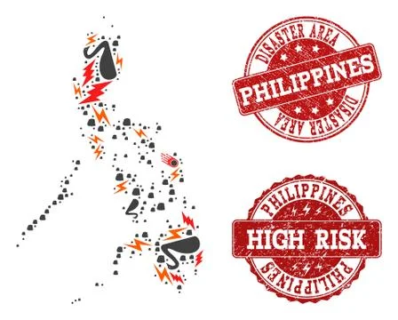 Disaster Composition of Mosaic Map of Philippines and Grunge Stamps Stock Illustration