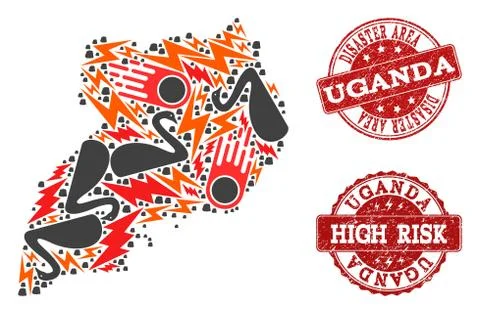 Disaster Composition of Mosaic Map of Uganda and Grunge Stamps Stock Illustration