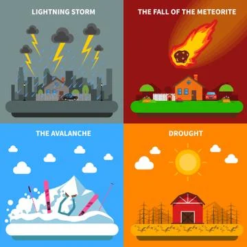 Disaster Concept 4 Flat Icons Square Banner Stock Illustration