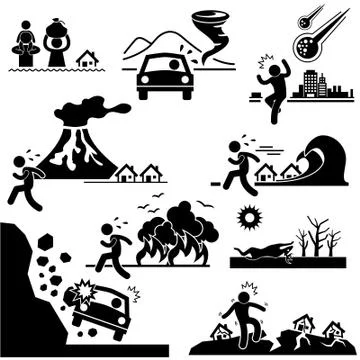 Disaster Doomsday Catastrophe Stick Figure Pictogram Icon Stock Illustration