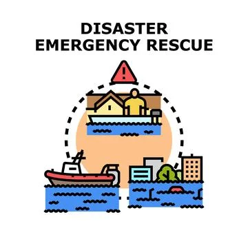 Disaster emergency rescue team helping during flood Stock Illustration