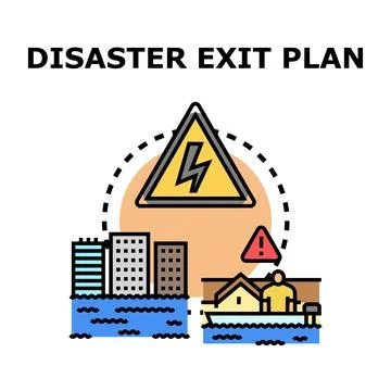Disaster exit plan with hazard and evacuation concepts Stock Illustration