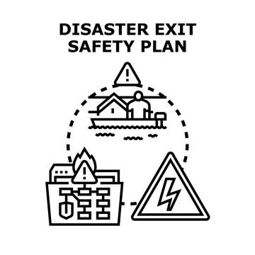 Disaster exit safety plan concept planning evacuation assistance Stock Illustration