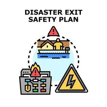 Disaster exit safety plan concept planning evacuation assistance Stock Illustration