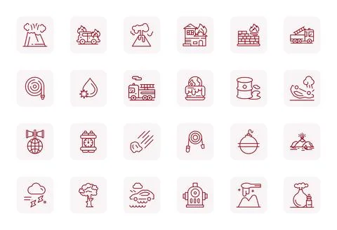 Disaster featuring 24 Retina Ready Vector Icons in Regular Bold Outline Desig Stock Illustration