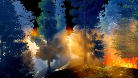 Disaster with fire in the forest 3d rendering Illustrazione stock