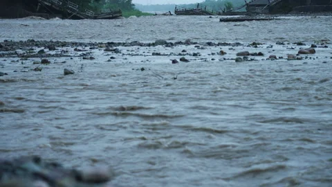 Disaster heavy rain bridge collapsed Stock Footage 162174605