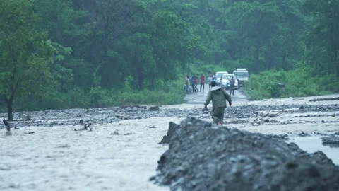 Disaster heavy rain bridge collapsed Stock Footage 162174941