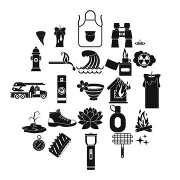 Disaster icons set, simple style Ilustración de archivo