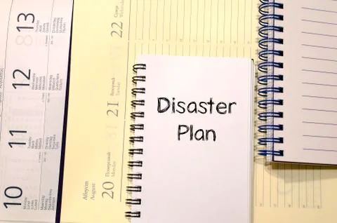 Disaster plan text concept Stock Photos