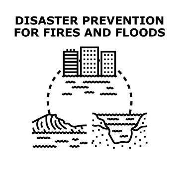 Disaster prevention planning for fires and floods management Illustrazione stock