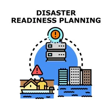 Disaster readiness planning concept protecting data and community Stock Illustration