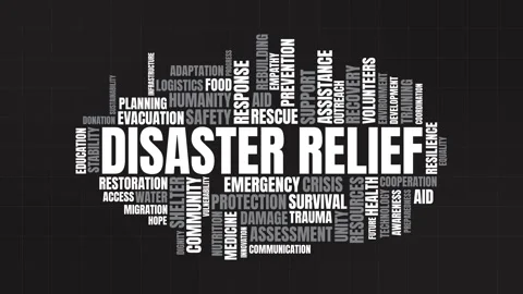 Disaster Relief Word Cloud Typography Kinetic Motion Graphics Animation Stock Footage 341664915