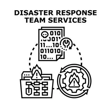 Disaster response team services managing critical data recovery Stock Illustration