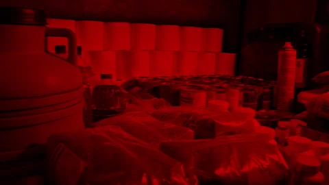 Disaster Supplies In Bunker In Security Light Video stock 260648547
