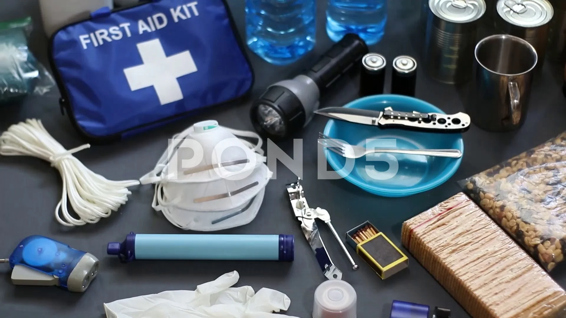 Disaster Survival items First Aid Kit. H, Stock Video