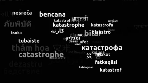 Disaster Translated in 58 Worldwide Languages Endless Looping 3d Zooming Word Stock Footage 145224253