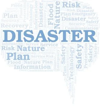 Disaster typography vector word cloud. Illustrazione stock