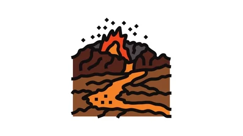 Disaster volcano eruption color icon animation Stock Footage 326099241