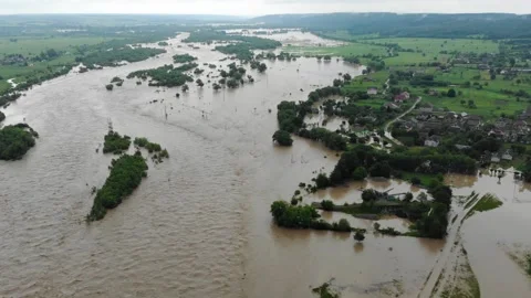 Disaster.After strong rain. Giant roiling brown muddy water. Stock Footage 133451464
