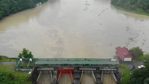 Disaster.Breakthrough of the dam.Catastrophe.Fast flowing raging river. Stock Footage 133450313