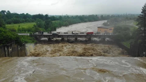 Disaster.Breakthrough of the dam.Dirty water. Stock Footage 133450519