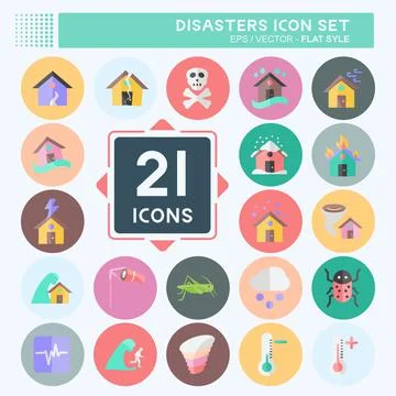 Disasters Icon Set. suitable for nature symbol. flat style. simple design edi Stock Illustration