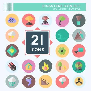 Disasters Icon Set in trendy flat style isolated on soft blue background Stock Illustration