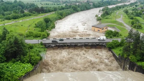 Disaster.Swollen boiling creating. Damage environmentally. Stock Footage 133452998