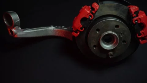 Disc brakes with two red calipers for hydraulic handbrake Video stock 302959413