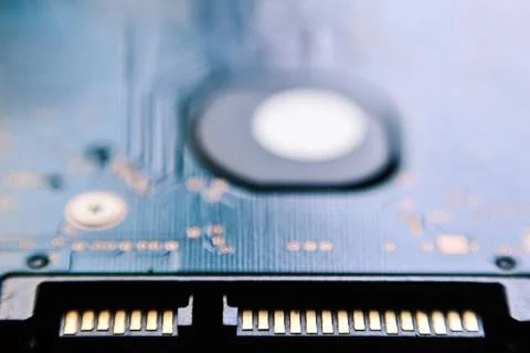 Disc drive SATA interface connection close up Stock Photos