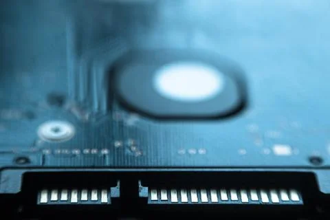 Disc drive SATA interface connection close up Stock Photos