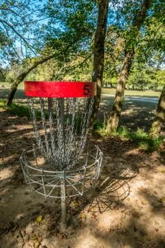 Disc golf basket angle view closeup Stock Photos
