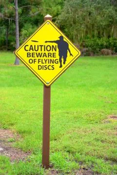 Disc Golf Flying Discs caution sign Foto stock