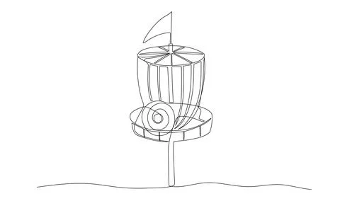 Disc golf one line sketch. Hand drawn doodle illustration on white background Stock Illustration