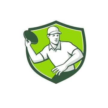 Disc Golf Player Throwing Front Mascot Crest Stock Illustration
