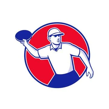 Disc Golf Player Throwing Mascot Circle Mascot icon illustration of an dis... Stock Photos