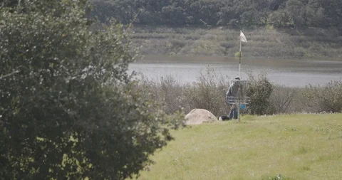 Disc golf throwing putter disc into basket Stock Footage 104460429