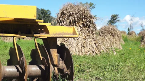 Disc Harrow Corn Piles Dolly Stock Footage 32849151