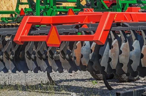 Disc harrow it is agricultural implement that is used to till Stock Photos