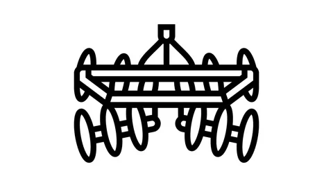 Disc harrow tractor line icon animation Stock Footage 326123971