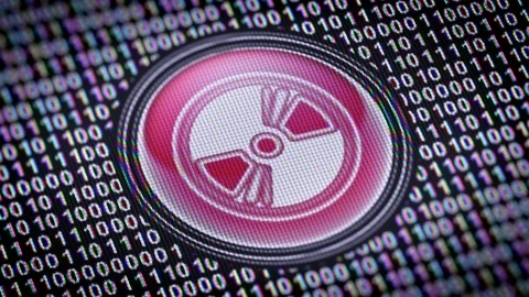 Disc icon. Binary code ( array of bits ) in the screen. Looping footage Stock Footage 110740016