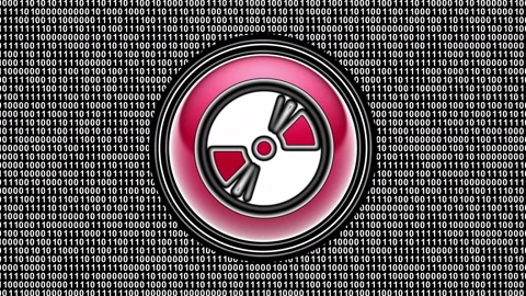 Disc icon. Binary code ( array of bits ) in the screen. Looping footage. Stock Footage 123825594