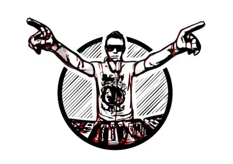 Disc jockey in the ring Stock Illustration